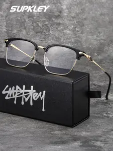 SUPKLEY Comfortable Nose Support, Simple Anti Blue Light Glasses, Unisex Design Half Frame Square Frame, Daily Decoration For Watching Computers, Office Games, Reducing Blue Light, Stylish Protective Glasses