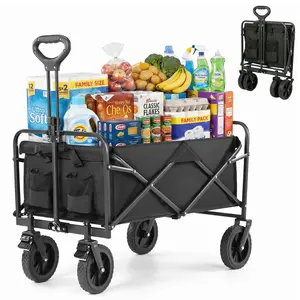 【New Arrival】Portable Folding Wagon Cart, 350/450 LBS Heavy Duty Collapsible Foldable Wagon - All-Weather Utility Cart with Big Wheels for Outdoor Leisure, Camping, Beach & Groceries