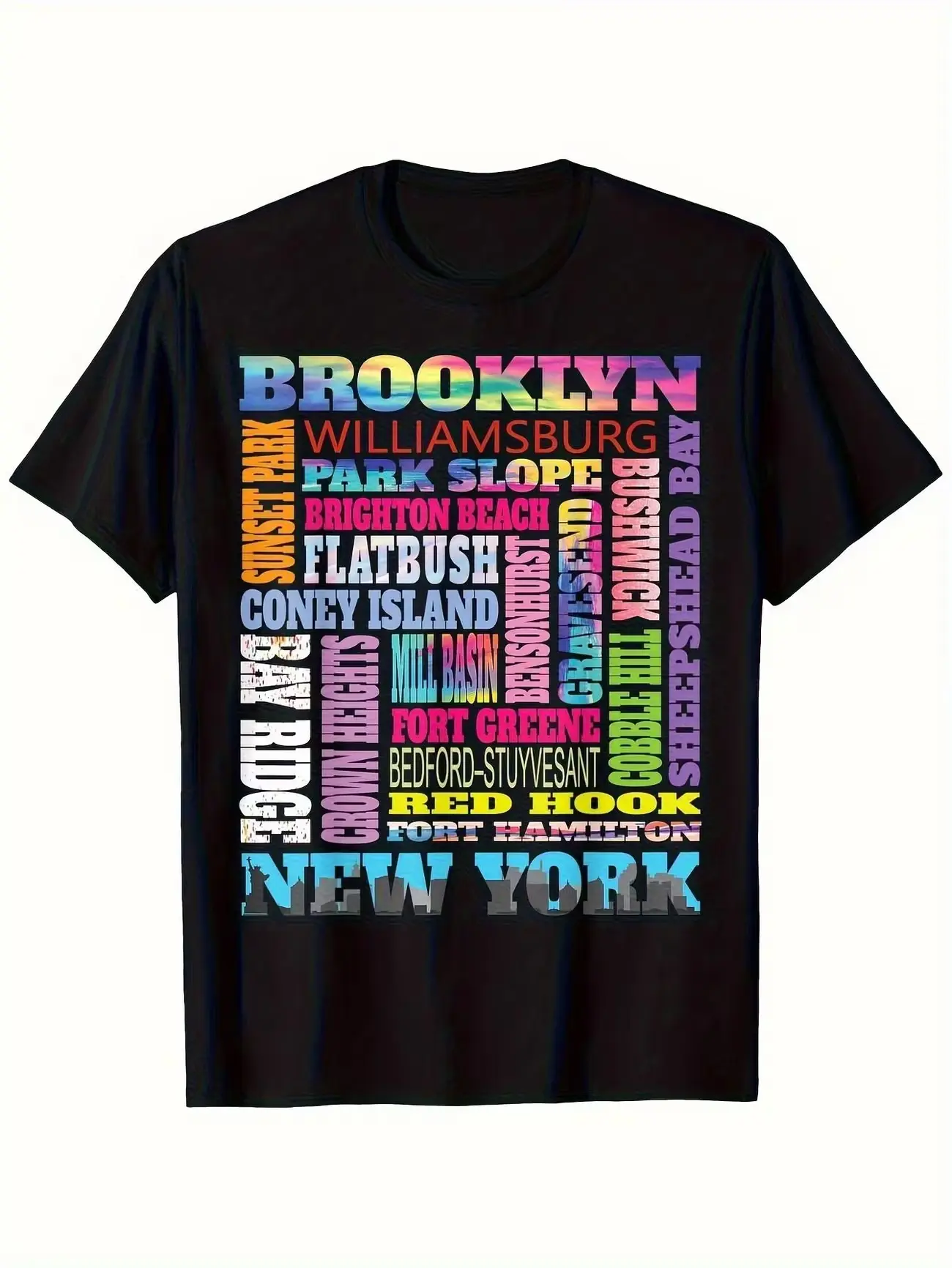 Men'S Brooklyn Neighborhoods Graphic T-Shirt | Black With Williamsburg, Bushwick, Prospect Park & All 18 Boroughs - Loose Fit Casual Shirt For Nyc Locals, Urban Streetwear, Bklyn Pride Gift, Durable Fabric & Vibrant Digital Print