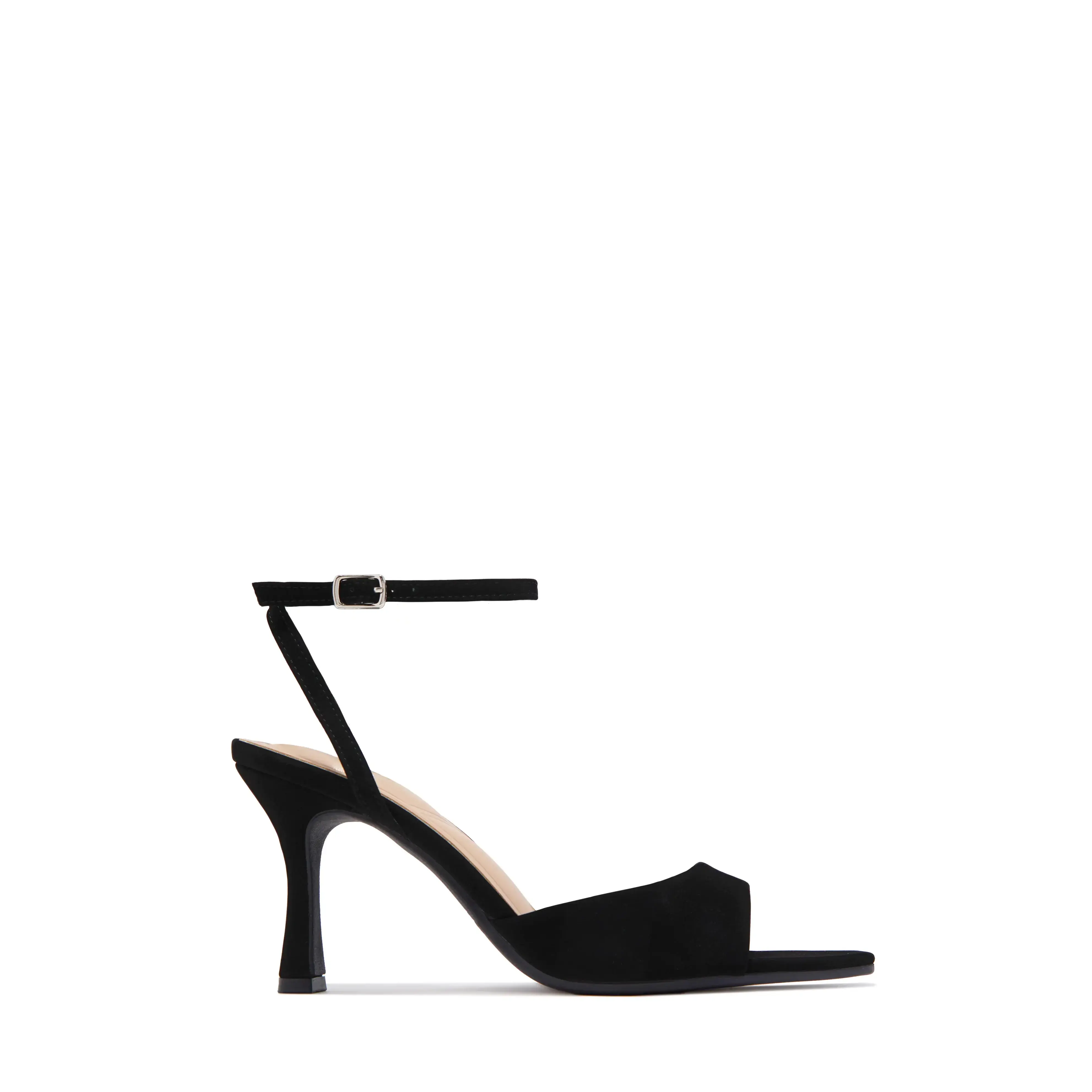 Melissa Ankle Strap Single Sole Heels - Black Nubuck