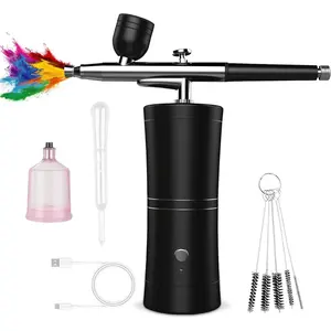 Airbrush Kit with Compressor, 160KPA Cordless Rechargeable Airbrush Set, Non-Clogging 0.3mm Nozzle Spray Gun for Barbers, Model Painting, Nail Art, Craft, Makeup (Black)