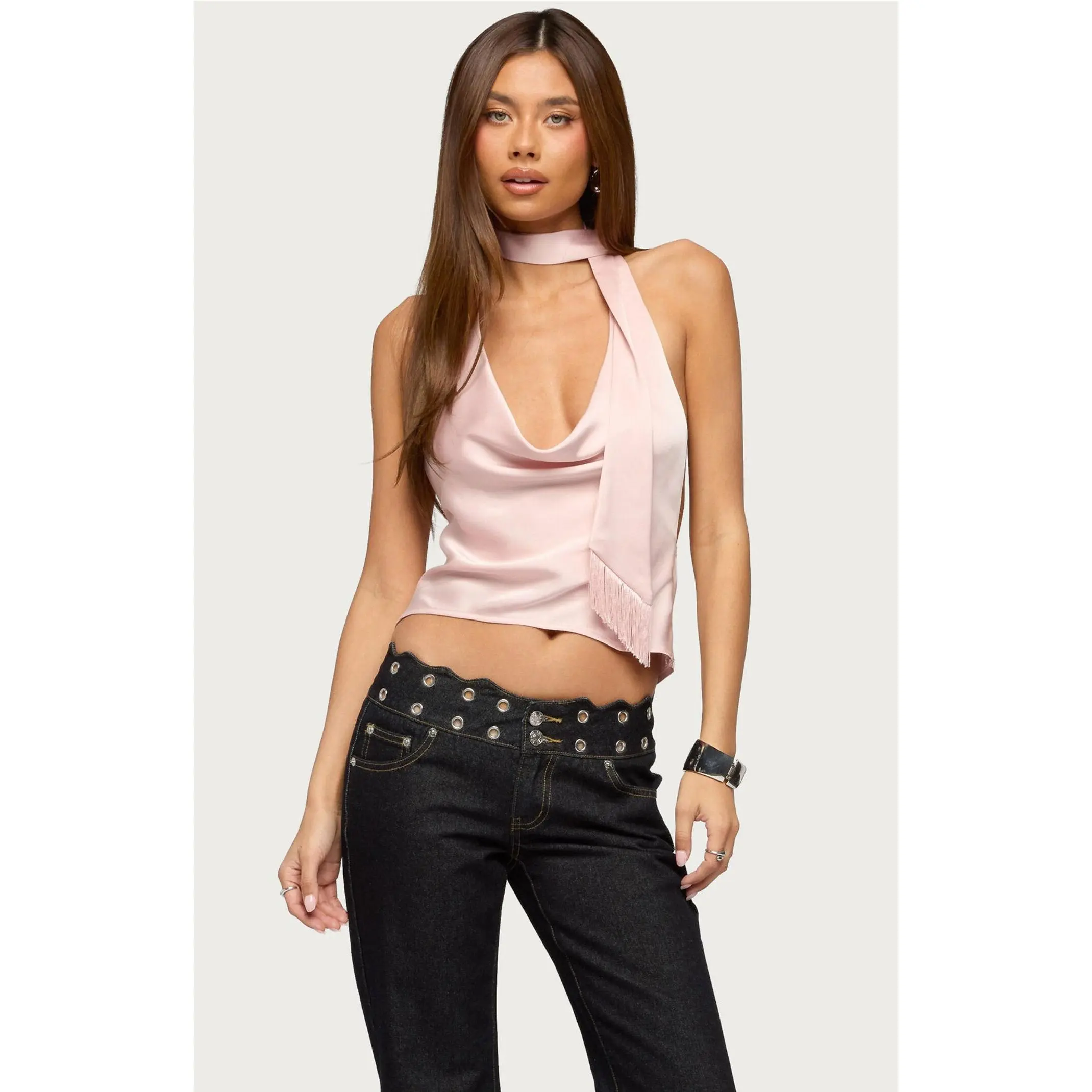 Edikted Women's Satin Effect Cowl Neck Scarf Top