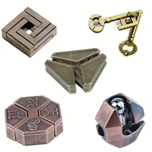 5 Pcs Brain Teaser Puzzle Set, Metal Interlock Iq Test Game, Fun Magic Trick Toy Gift for Adults, Challenging Mind Games Puzzle Cube