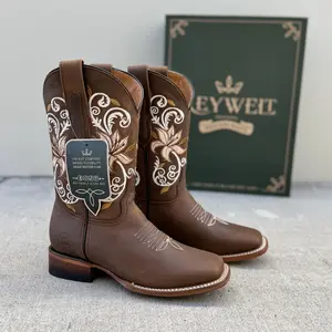 071 M Crazy Tan Womens Western Cowgirl Boot Floral Embroidery Square Toe