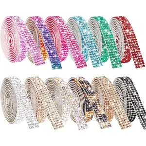 Self Adhesive Crystal Rhinestone Diamond Ribbon 12 Rolls 0.9cm Wide Total 12 Yards Multi-Functional DIY Decorative Bling Gemstone Arts Crafts Sticker Tape Glitter Shoes Clothes (Assorted Colors)