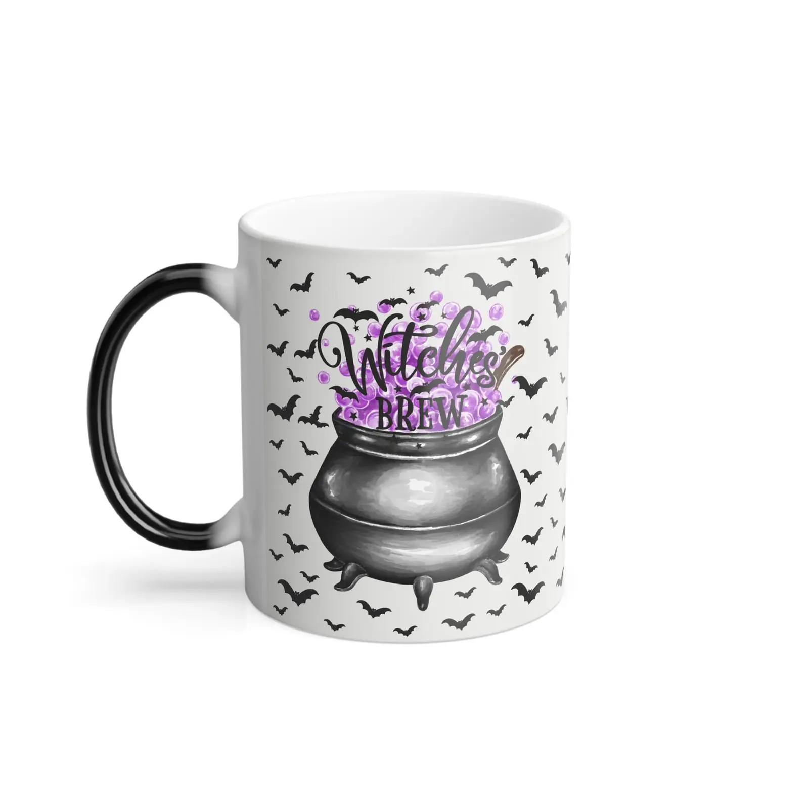 Witches Brew Mug, Halloween Cauldron and Bats Color Changing Coffee Cup, Spooky
