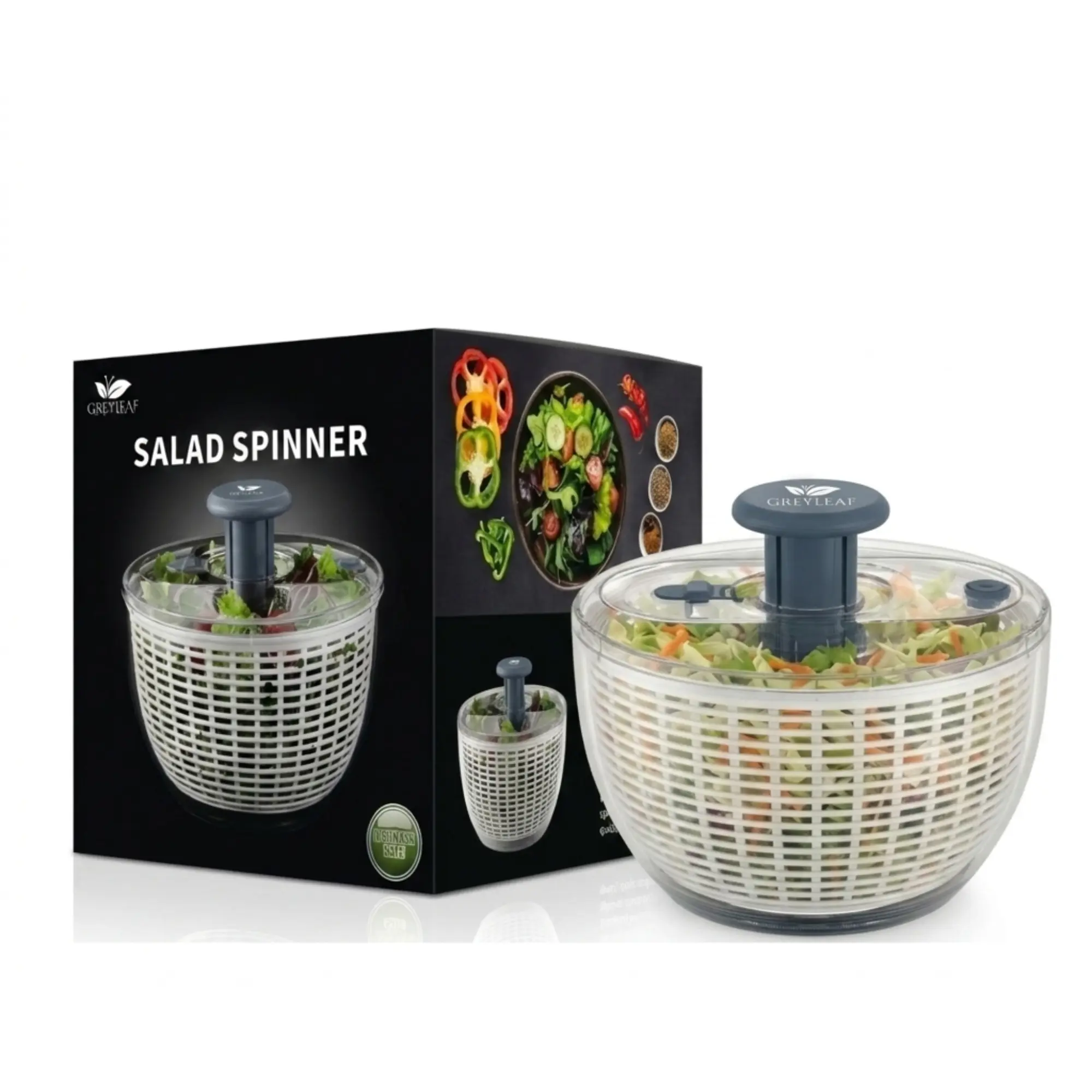 GreyLeaf Salad Spinner 6.3Qt Large Vegetable Washer and Lettuce Dryer | Dishwasher Safe BPA-Free Kitchen Tool | Non Slip Vegetable and fruit dryer Bowl