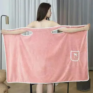 Coral Fleece Bath Towel, Soft Absorbent Bathrobe, Wearable Bath Skirt for Women, Bath Towel for Home & Travel, Bathroom Towel