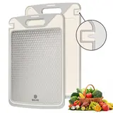 NULAS 2-in-1 Durable Chopping Board - Stainless Steel & Non-Toxic Eco-Friendly PP, Raw/Cook Split Double-Sided, Garlic Grind Zone, 200ml Deep Juice Groove, Steel Side Handles, Easy to Clean, Mold-Free Kitchen Gadget for Food Prep (Ideal Kitchen Gift)