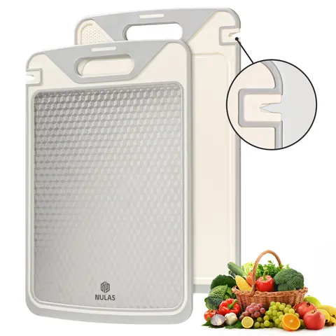NULAS 2-in-1 Durable Chopping Board - Stainless Steel & Non-Toxic Eco-Friendly PP, Raw/Cook Split Double-Sided, Garlic Grind Zone, 200ml Deep Juice Groove, Steel Side Handles, Easy to Clean, Mold-Free Kitchen Gadget for Food Prep (Ideal Kitchen Gift)
