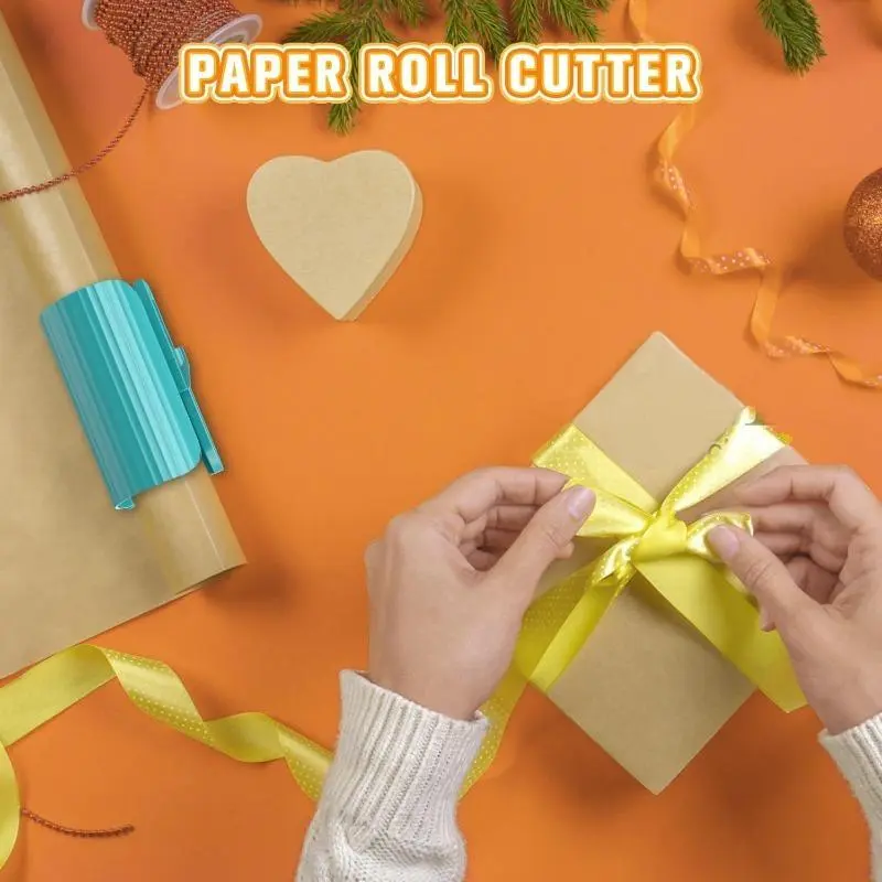 Blue Gift Wrap Cutter Tool - Portable Roll Dispenser, Paper Slide Trimmer, Ribbon Cutter Machine with 2 Tungsten Steel Replaceable Blades, Time-Saving for Book Covers, Flower Wrapping Paper Large Sheets (Office Cutting Supplies), Effortless Gift Wrapping