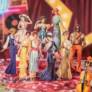 4 types, 1 type with 100 vintage fashion character stickers Vintage character theme White kraft paper material Retro style Self adhesive DIY journal decoration scrapbook stationery sticker pack