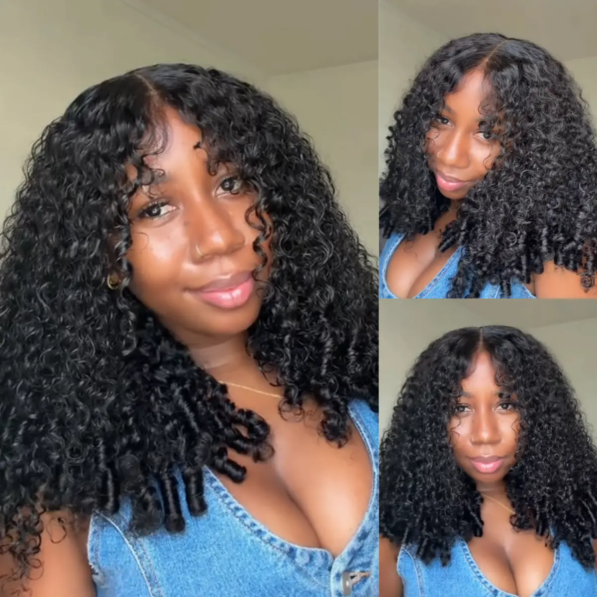 [Finger Coil End]UNice 180% Density Burmese Curly Wig with Bangs 7x5 HD Lace Closure Human Hair Wig with Finger Coil Ends Pre Bleached Pre Plucked Natural Scalp for Beginners