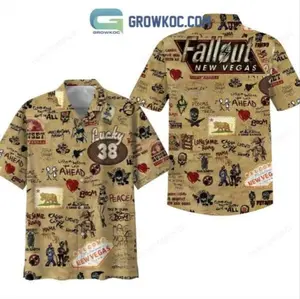 Fallout New Vegas Floors Have Teeth Hawaiian Shirts ,Tropical Button Down, Unisex Summer Hawaiian Shirt for Men Women Casual