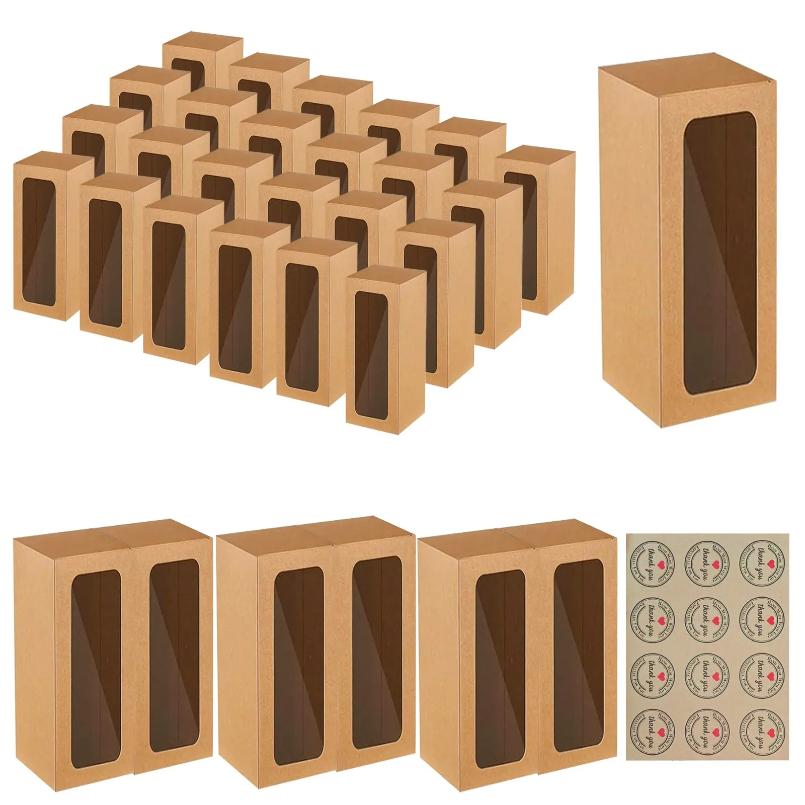 Brown Bakery Boxes with Window, 8.7'x3.15'x3.15' Thick & Sturdy Macaroon Pastry & Cookie Boxes