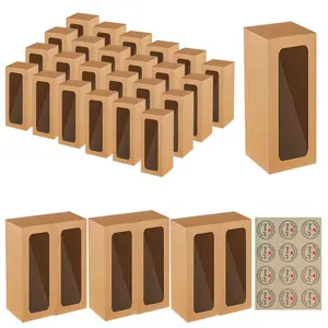 Brown Bakery Boxes with Window, 8.7'x3.15'x3.15' Thick & Sturdy Macaroon Pastry & Cookie Boxes