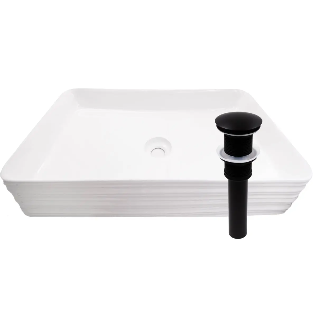 360 Stand NP-208513MB Rectangular White Porcelain Grooved Exterior Above Counter Bathroom Sink with Matte Black Drain, Easy Cleanup