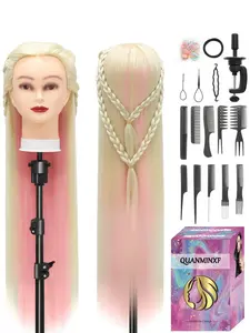 Styling Head 28 inch Training Head Synthetic Hair Hairdressing Head, Come with 10 Combs and DIY Set