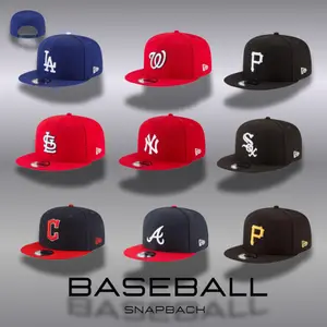 New Era MLB Flat Bill Cap – Adjustable Snapback Baseball Hat with Embroidered Team Logo, Dodgers Yankees Pirates White Sox Braves Unisex Streetwear Fashion Headwear