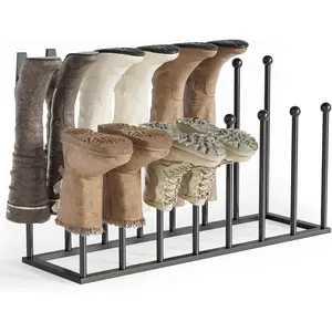 Boot Rack Organizer Tall Boots, Black Boot Storage Organizer Tall Boots for Closet, Entryway, Garage, Porch, Free Standing Shoe Racks for 8 Pairs