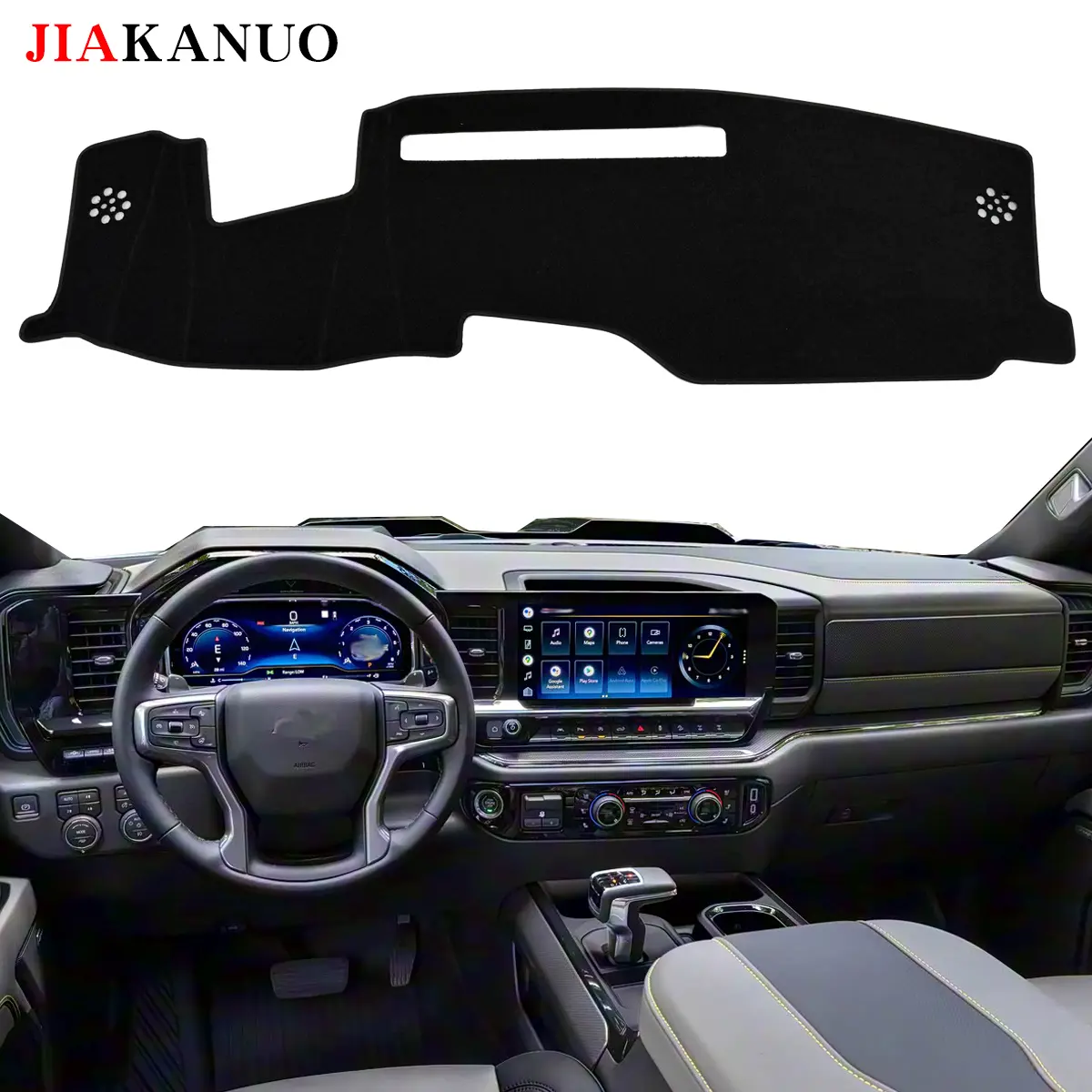 JIAKANUO Snug Fit Polyester Dashboard Cover Mat - Car Accessory, Auto Accessories for 2022-2026 Chevy Silverado/GMC Sierra 1500 2500HD 3500HD ZR2 Custom Trail Boss LT LTZ High Country Trucks, Anti-Slip Sunblocker, Glare Control, Console Protection