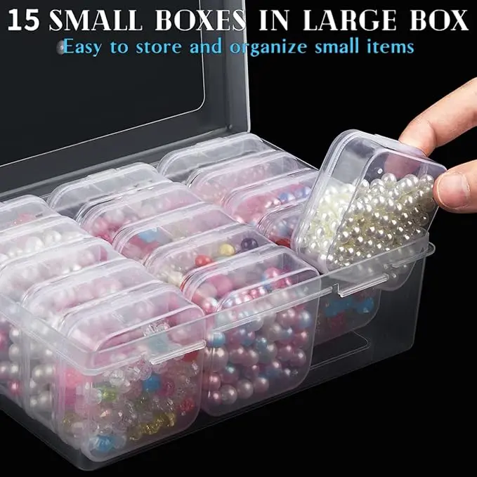 32-Piece Plastic Storage Containers, Transparent Mini Organizer Boxes with Hinged Lids for Beads, Jewelry Making and Outdoor Leisure, With Lid