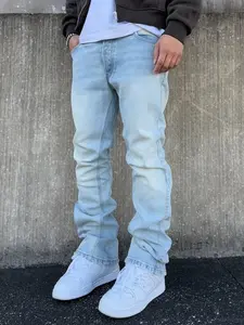 Men's Light Blue Loose Straight Jeans Classic 5-Pocket Design Minimalist Solid Color Streetwear Men Casual Long Pants Menswear