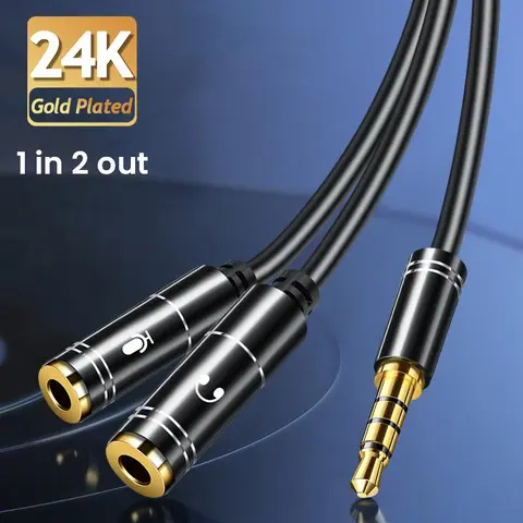 3.5mm Male To 2 Ports Female Headset Splitter, 1 Count Audio Stereo Y Splitter, Hi-Fi Sound Extension Cable