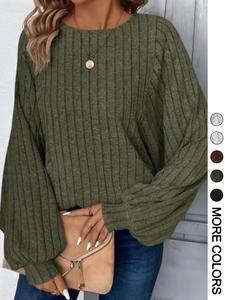 women's solid color crew neck tee, casual long sleeve top for fall & winter, women's clothing for daily wear