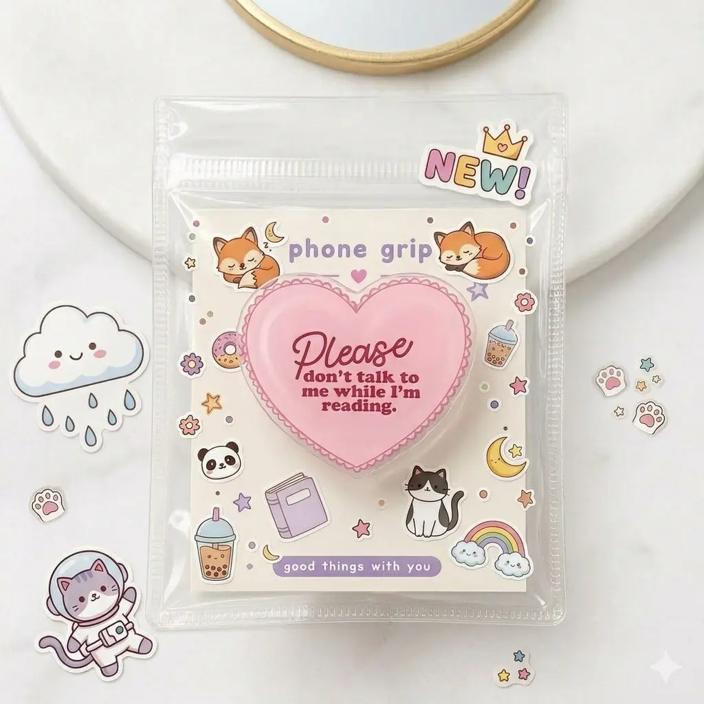 Cute Reading Heart Phone Grip, Pastel Pink Magnetic Pop Holder, Fun Phone Accessory for Book Lovers & Teens