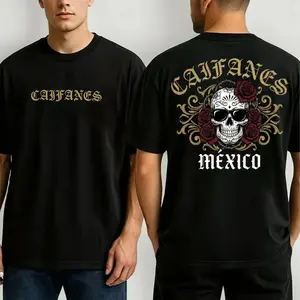 Caifanes Mexico Skull Roses Chicano Style Comfort Color Printed Tee Ring-Spun Cotton Soft-Washed T-Shirt Trendy Tops Perfect Gift
