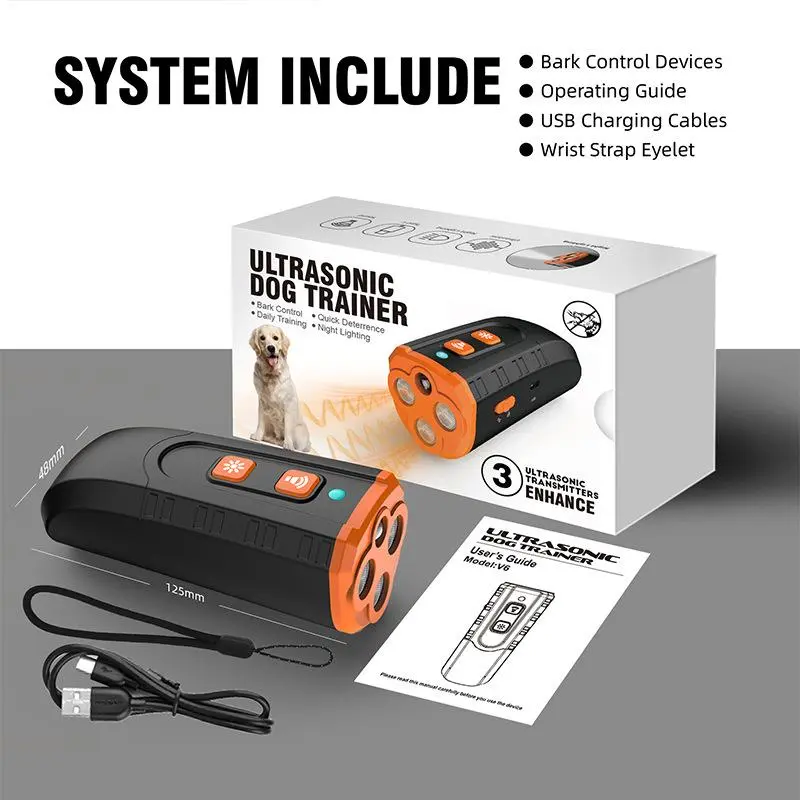 2025 New Model Ultrasonic Dog Trainer | 3C Smart Pet Behavior Corrector with Night Lighting, USB Rechargeable & 50ft Range Anti-Bark Device Handheld Barking Deterrent repellent Harness Reflective Custom Breathable summer gift products Mini anti-barking