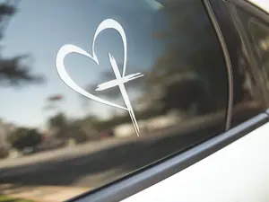 Heart Cross Car Decal | Christian Faith Vinyl Sticker | Minimalist Jesus Cross Decal for Cars, Windows, Laptops