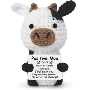 Mini Positive Crochet Cow Gifts for Women Men Friends, Inspirational Emotional Support Stuffed Animal Handmade Crochet Cows Gifts for Coworker Friend Birthday Party Decorations