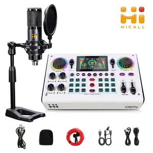 HiCall C100Pro-P15 Professional Podcast Microphone Bundle, Audio Mixer with RGB Sound Card, DJ Equipment，Dual DSP Chips, Soundboard for Streaming, Singing, Vocal, Podcast, Prefect for PS5/PC/Phone/Gaming, Denoise