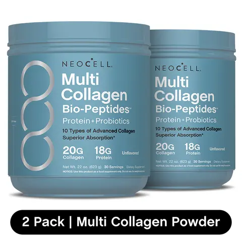 2x NeoCell Multi Collagen Bio-Peptides Powder - With Hyaluronic Acid and Vitamin C - 10 Types of Collagen - 2 Pack Bundle
