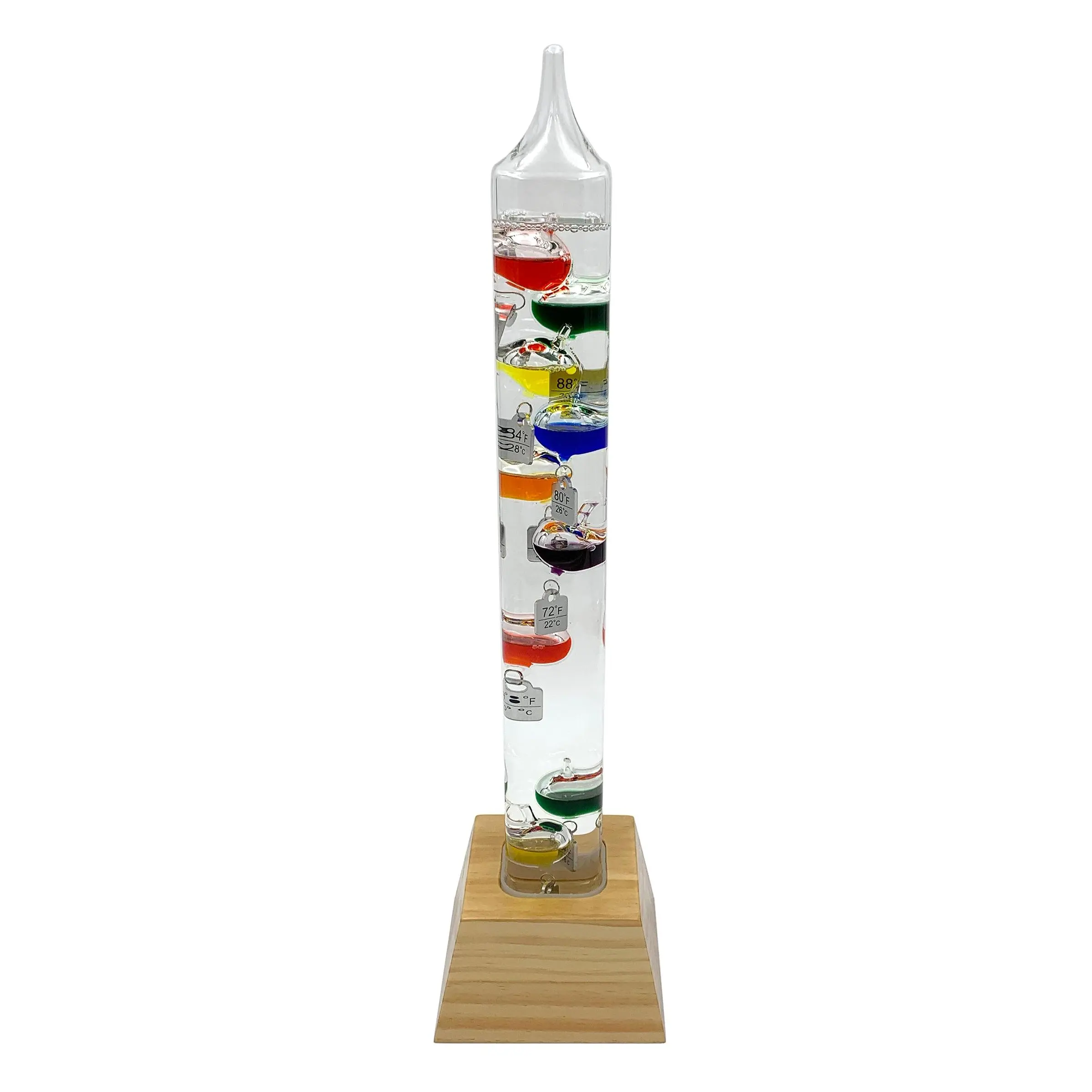20" Tall Square Tube Galileo Thermometer With Wooden Base