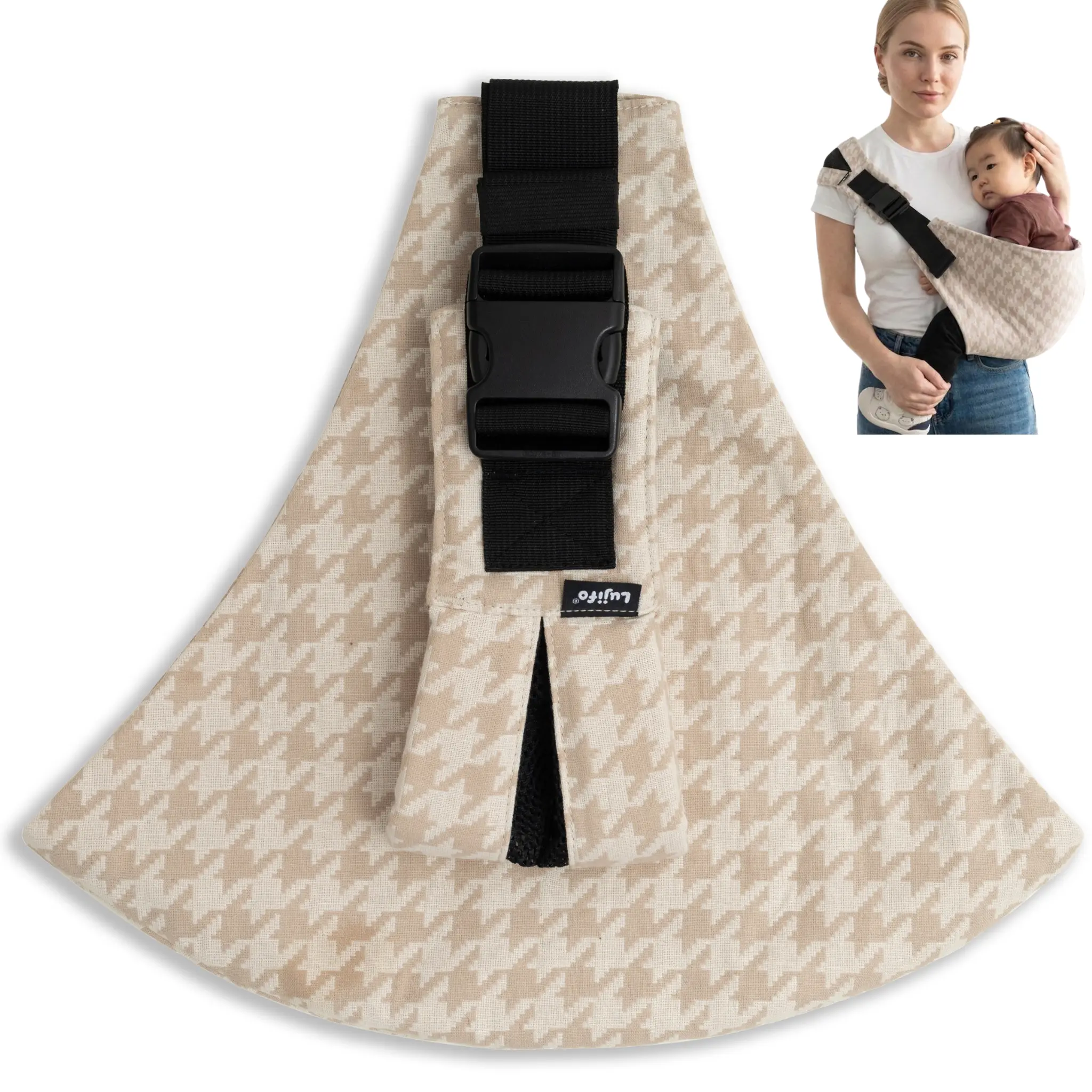 LUJIFO Classic Houndstooth Side Baby Carrier, Premium Cotton Linen Toddler Sling Carrier for Outdoor Travel LUJIFO Classic Houndstooth Side Baby Carrier, Premium Cotton Linen Toddler Sling Carrier for Outdoor Travel