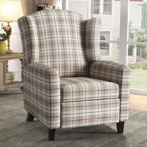 [Springtok Deal]  Ebello 30" Wide Fabric Wingback Push Back Recliner with Padded Seat for Living Room, Plain Plaid