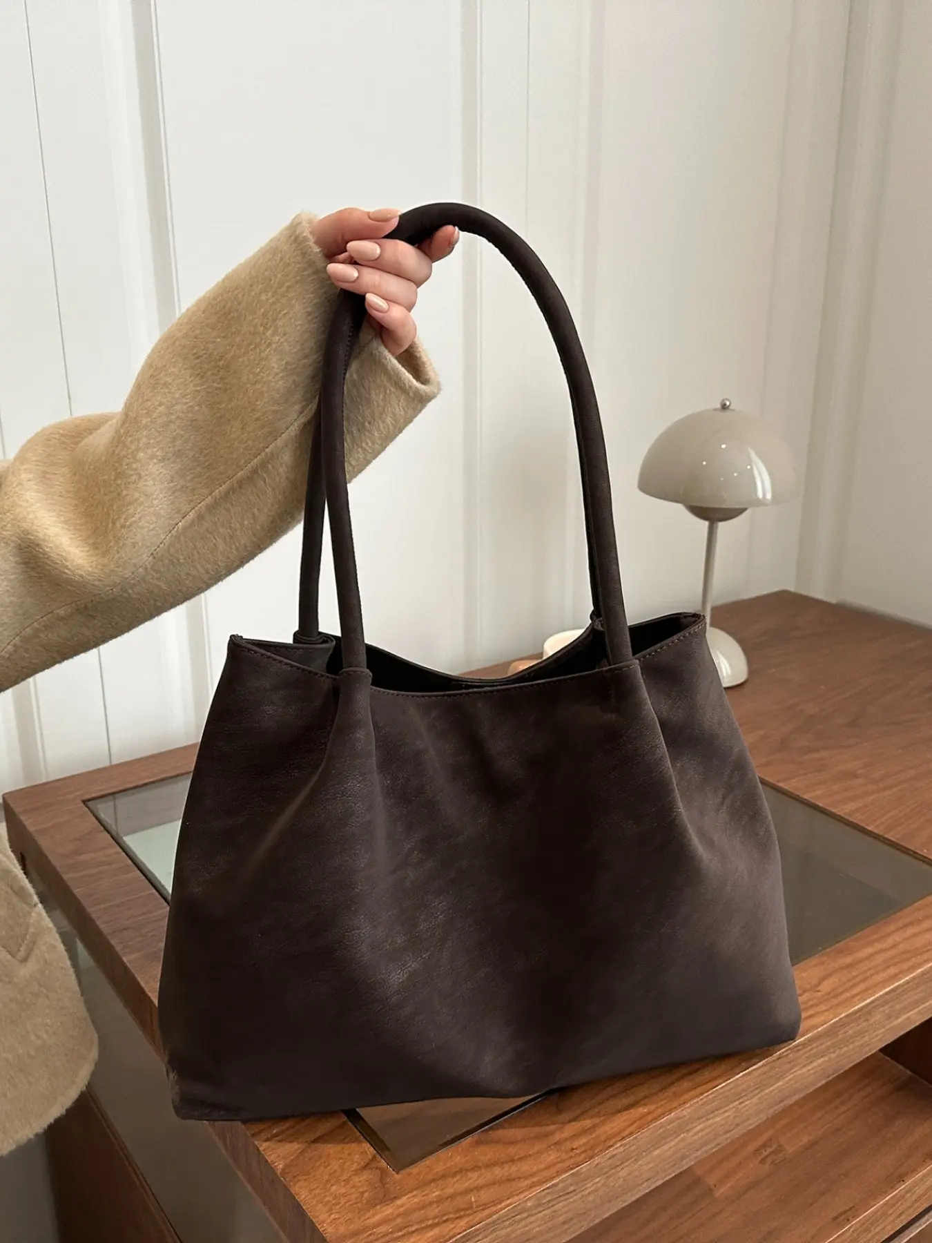 New Suede Tote Bag, Large Capacity Commuter Shoulder Bag, Vintage Velvet Underarm Bag, Matte Leather Tote, Women's Work Commuter Bag, Daily Commuter Bag, Daily Commuting Bag