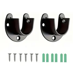 2pcs Stainless Steel U Shape Closet Rod Bracket, 25mm, Black, for Closet Pole Sockets, Wardrobe Rail End Supports, Curtain Rail Holder
