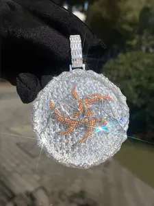 Men's Hip Hop Studded Disc Pendant Necklace, Copper Zirconia Fashion Jewelry, Trendy Full Diamond Round Chain Accessory, Cz Bling