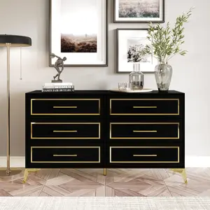 Elvane Storage Dresser – Elegant Gold Handles & Diamond Legs Elvane Storage Dresser – Elegant Gold Handles & Diamond Legs