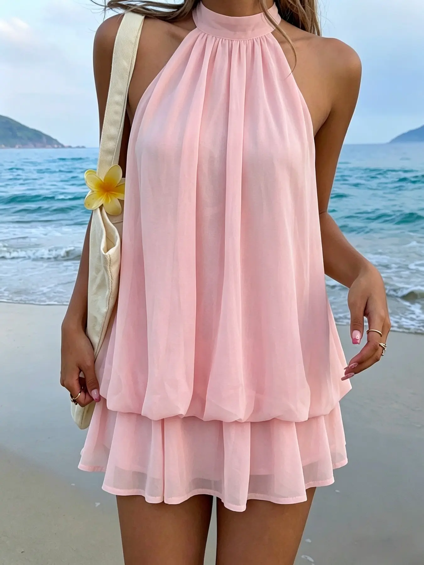 Women's Summer Elegant Chic Versatile Slim-Fitting Halter Neck Backless  Short Mini Party Dress for Home Office Outdoor Wear - TikTok Shop