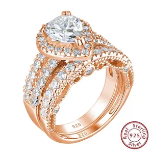 White Gold 925 Sterling Silver Wedding Engagement Rings Set for Women Pear Cut AAAAA CZ Imitation Diamond Vintage Bridal Jewelry QR9179_SS/Y/R #Love Story