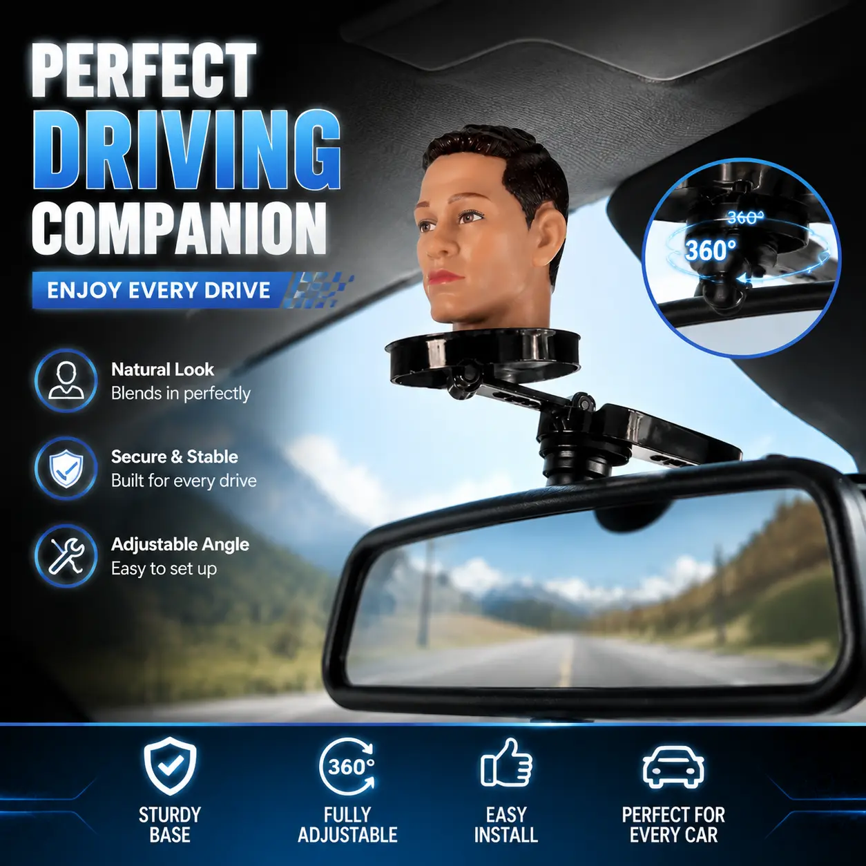 Magnetic Bobblehead Car Dashboard Decor - 360° Rotating Magnetic Mount Funny Car Accessory with Strong Base