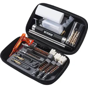 KDO Gun Cleaning kit Pistol Rifle Handgun - Cleaner for .22, 357, 40, 45, 9mm, 223, 5.56 Caliber with Portable Case, Bronze Bore Brush, Chamber Brush, Brass Jag, Steel Pick, Patch Holder, Steel Rod