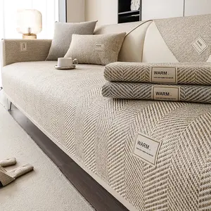 Bohemian Woven Chevron Sofa Cushion, Vintage Simple Design, Non-Slip Furniture Protector, Pet-Friendly Washable, Modern Living Room Decor, Sofa Slipcover