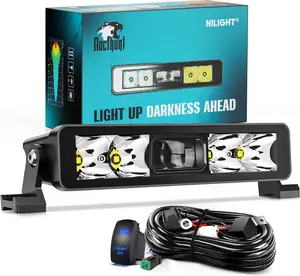 Nilight 8in Car LED Light Bar, Single Row 5LED Spot Fog Light with Screw-Less Night Vision, 18AWG Rocker Switch Wiring Harness Kit for Off Road Trucks, ATVs, Car Led Lights