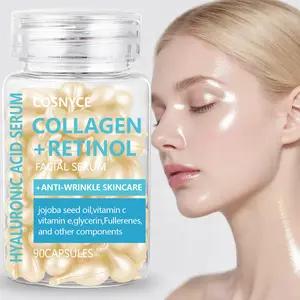 90 Capsules Collagen Face Serum, Rich in Vitamin C & Retinol, Unisex Anti-Wrinkle Firming, Smooth Clean Skin, No Tight Feeling